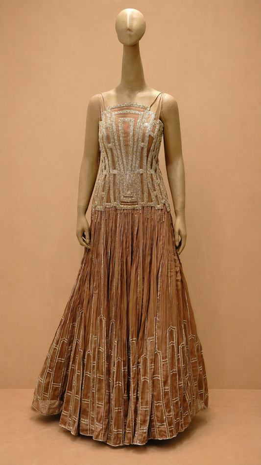Copper Gold Art Deco Embellished Lehenga