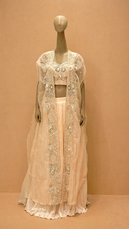 Peach Beige Indo-Western Embellished Ensemble
