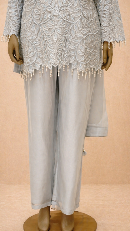 Elegant Grey Embroidered Kurta Set