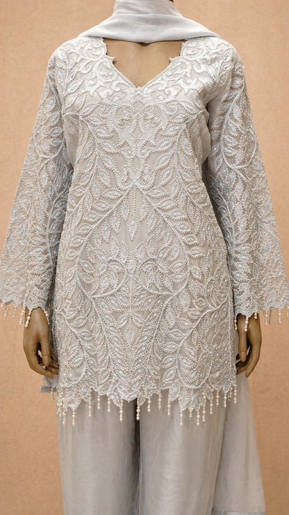 Elegant Grey Embroidered Kurta Set
