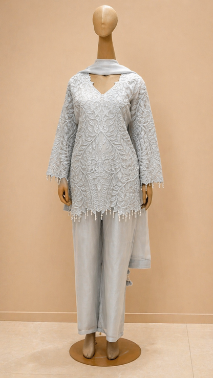 Elegant Grey Embroidered Kurta Set