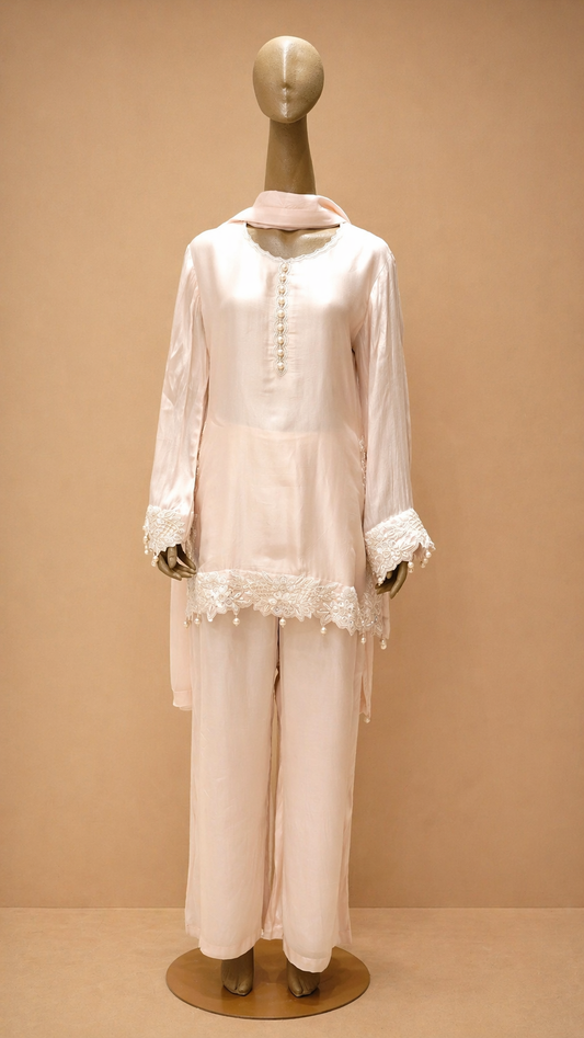 Soft Blush Satin Kurta Set