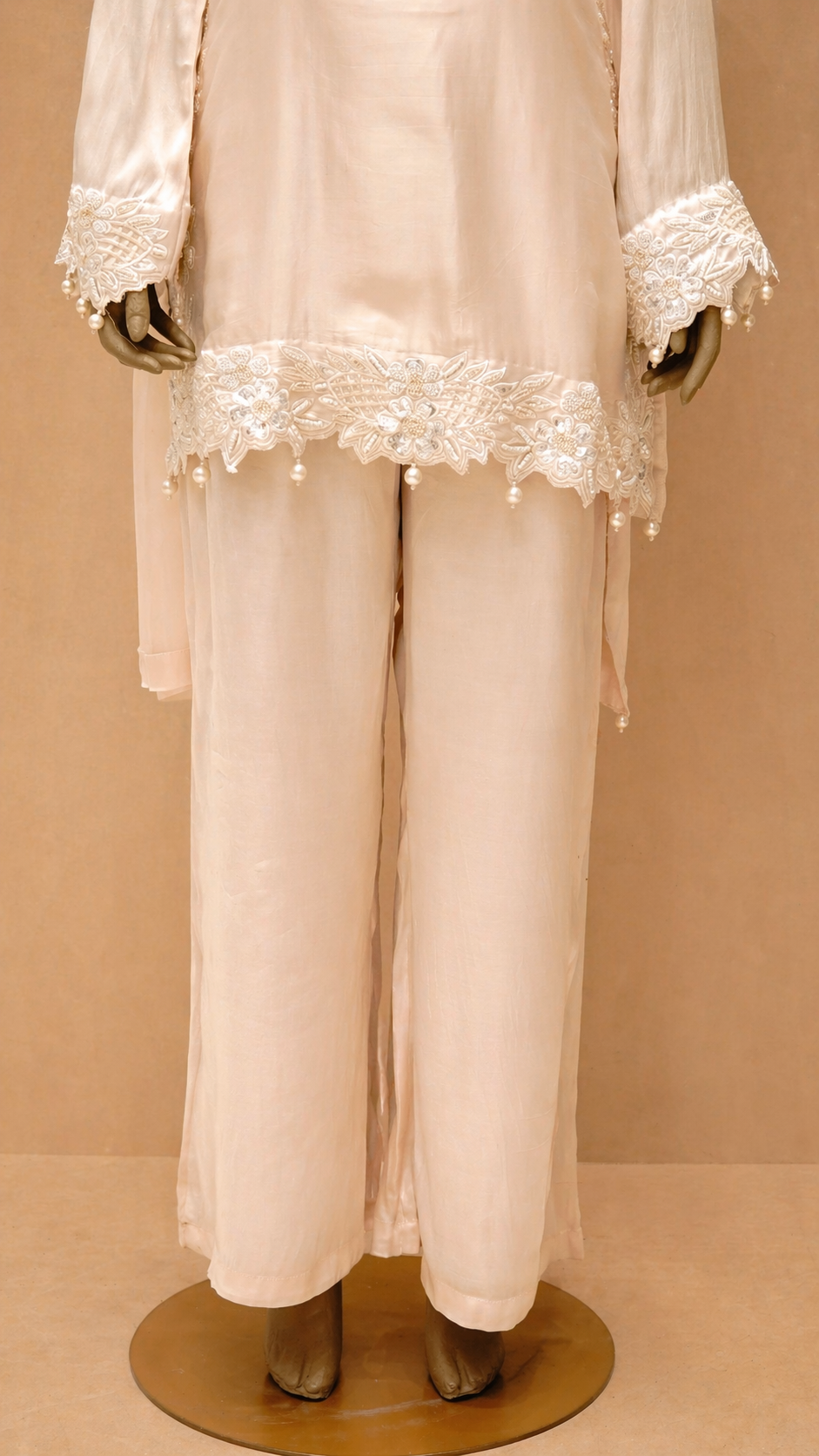 Soft Blush Satin Kurta Set