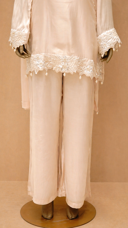 Soft Blush Satin Kurta Set