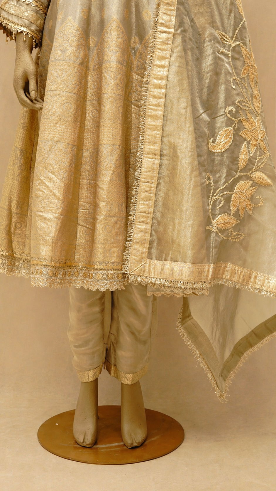 Elegant Gold Anarkali Set with Embroidered Dupatta
