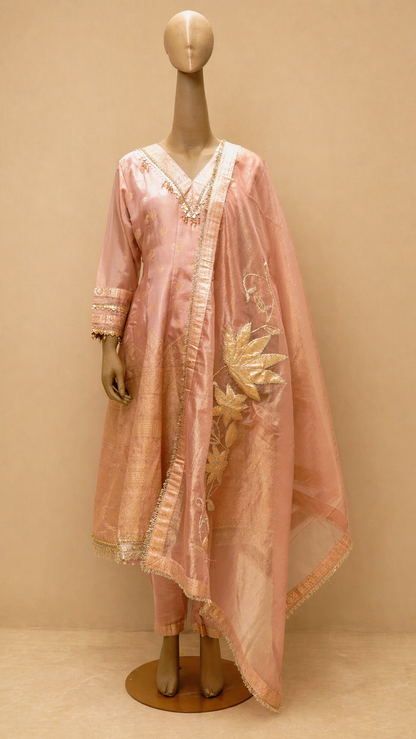 Blush Pink Anarkali Suit with Gold Embroidery