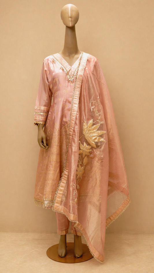 Blush Pink Anarkali Suit with Gold Embroidery