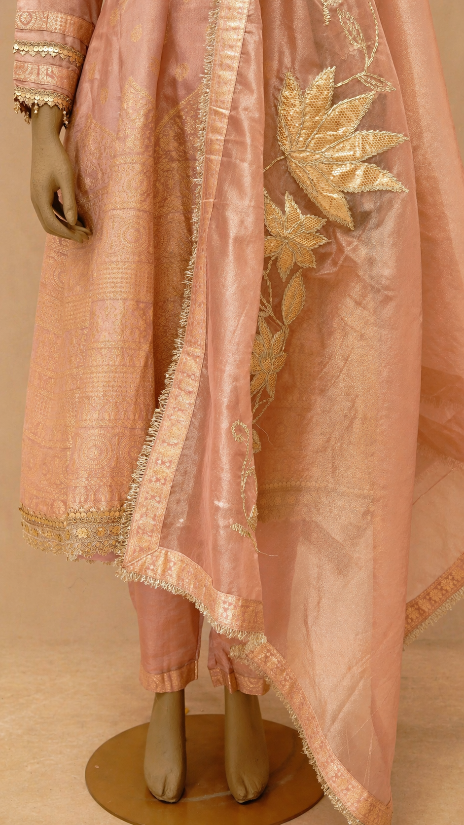 Blush Pink Anarkali Suit with Gold Embroidery