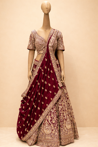 Royal Maroon Bridal Lehenga with Heavy Zari Embroidery