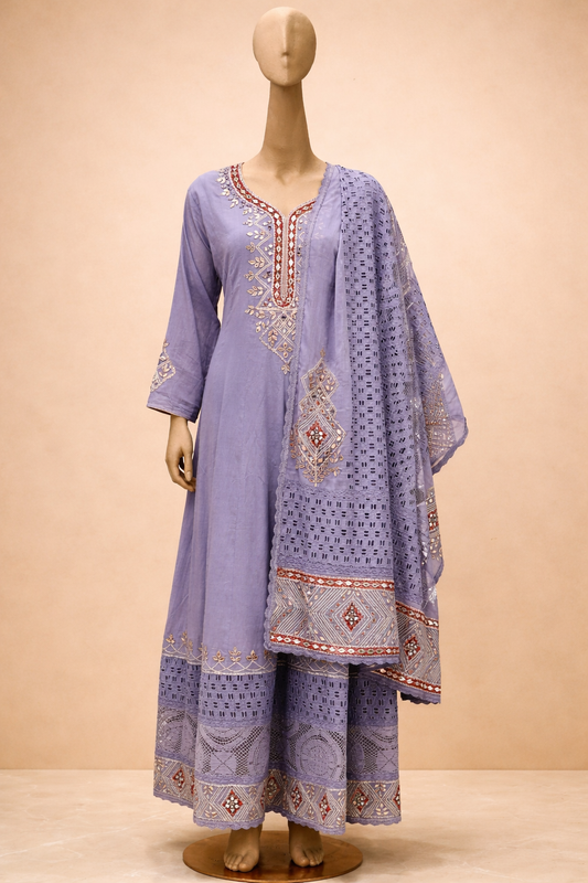 Lavender Embroidered Anarkali Set with Dupatta