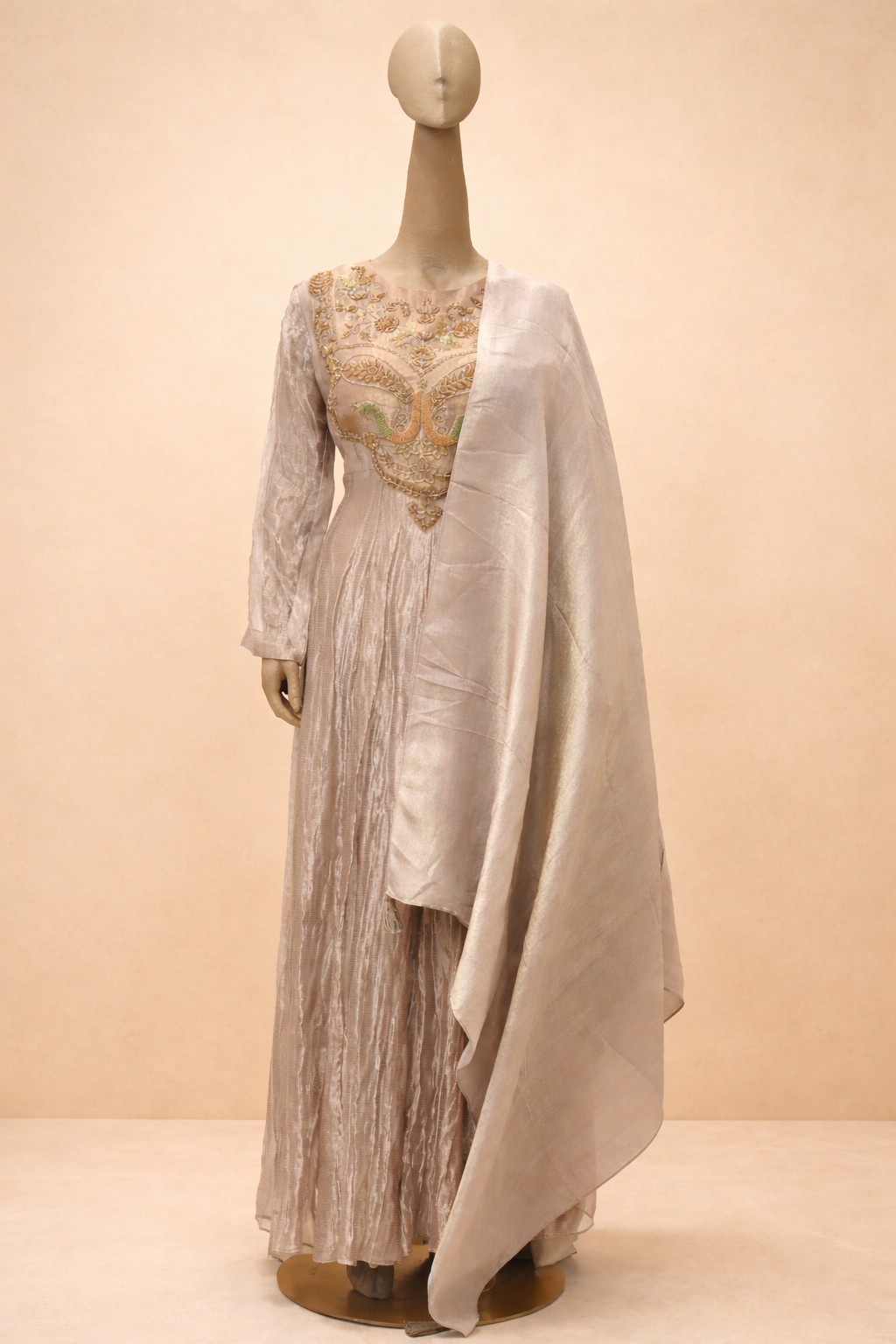 Champagne Gold Embroidered Anarkali Set with Dupatta