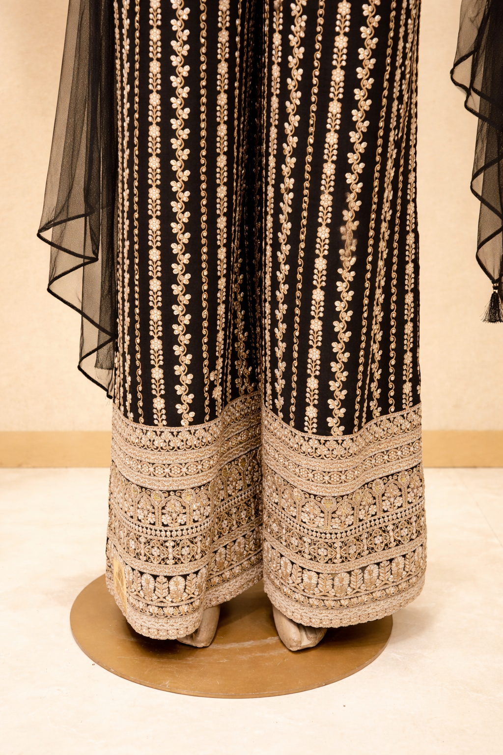 Black & Gold Embroidered Palazzo Set with Dupatta