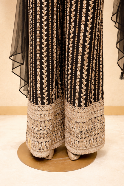 Black & Gold Embroidered Palazzo Set with Dupatta