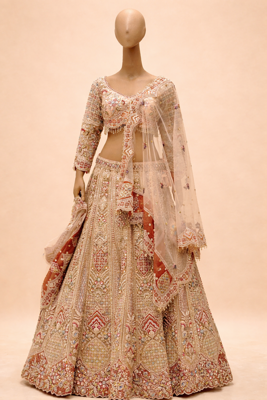 Luxury Champagne & Rust Bridal Lehenga