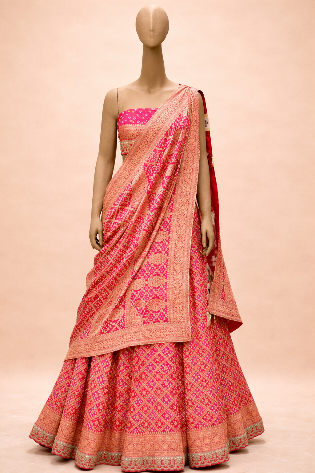 Rani Pink Banarasi Silk Bridal Lehenga