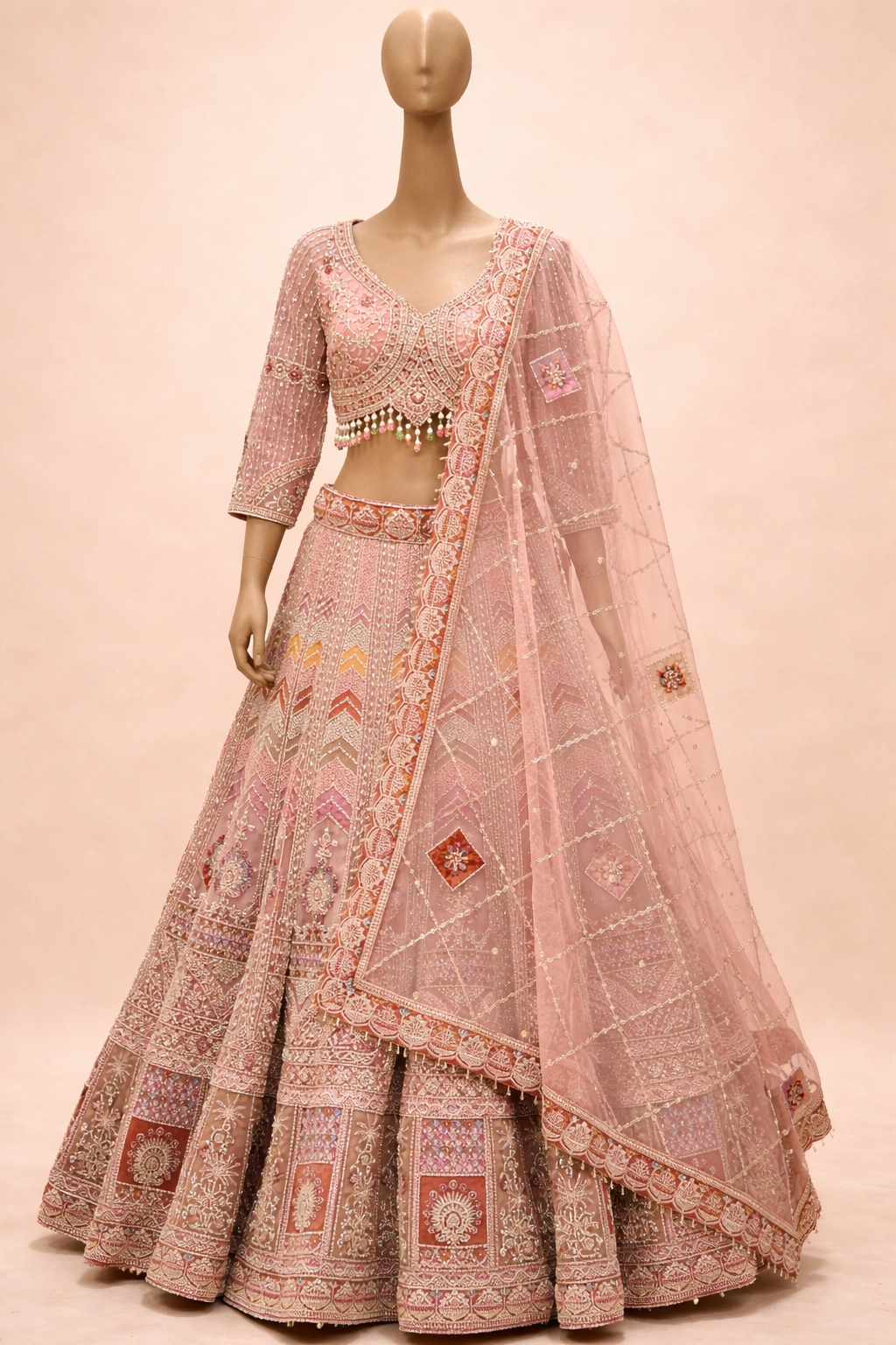 Blush Pink Heavily Embroidered Bridal Lehenga Set