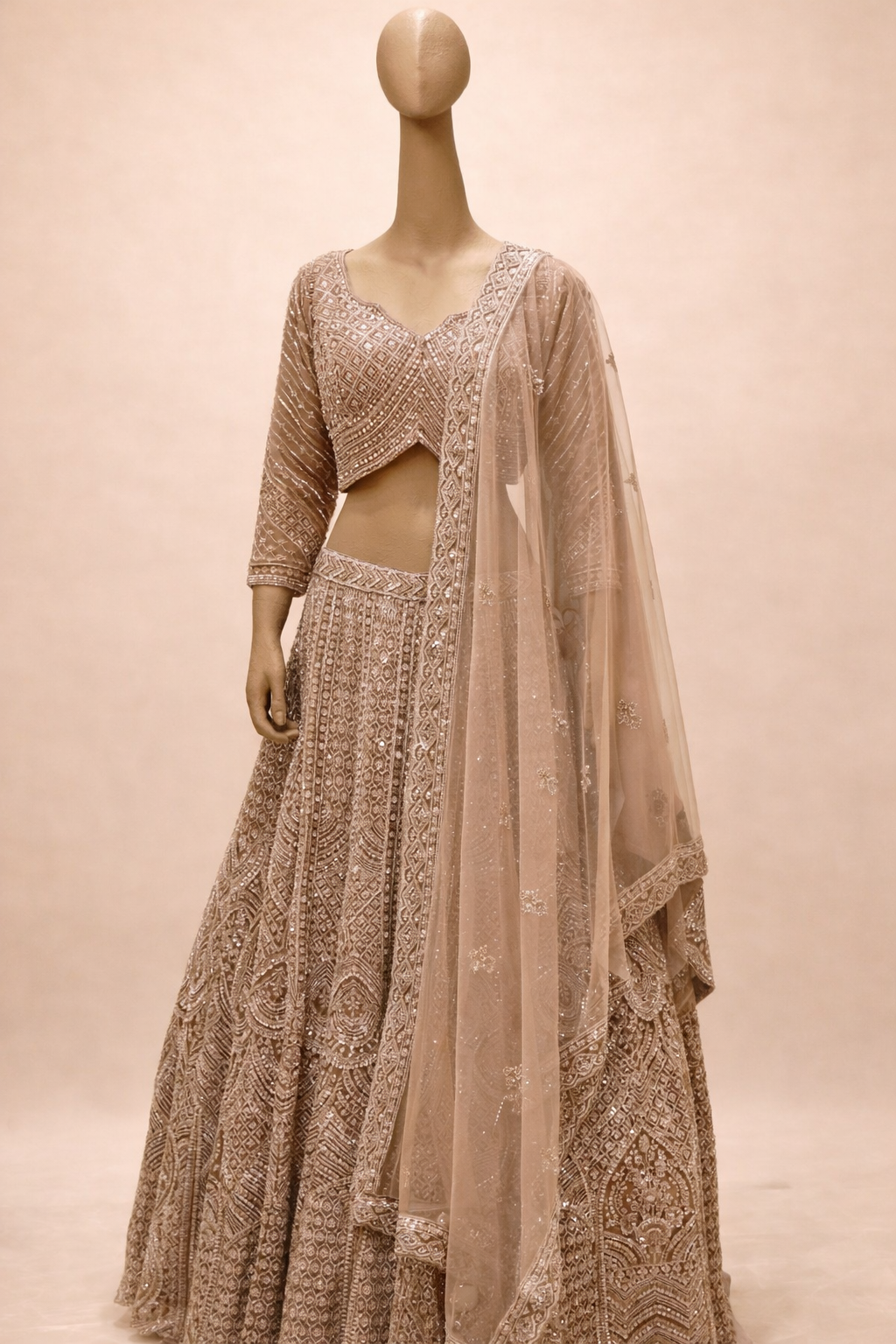 Rose Gold Heavy Embroidered Designer Lehenga Set
