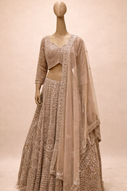 Rose Gold Heavy Embroidered Designer Lehenga Set