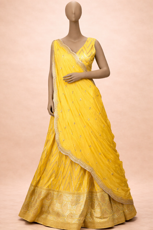 Yellow Embroidered Lehenga Set with Dupatta