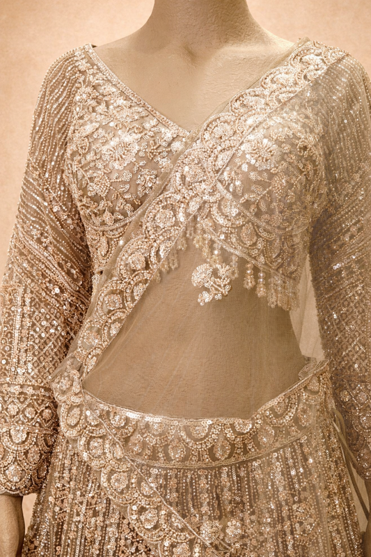 Luxe Champagne Embroidered Lehenga Set