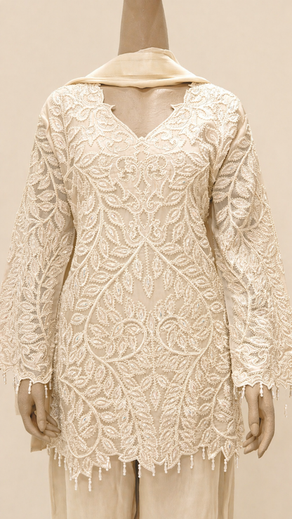 Elegant Beige Embroidered Kurta Set