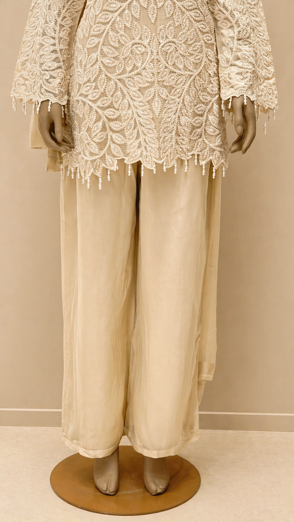 Elegant Beige Embroidered Kurta Set