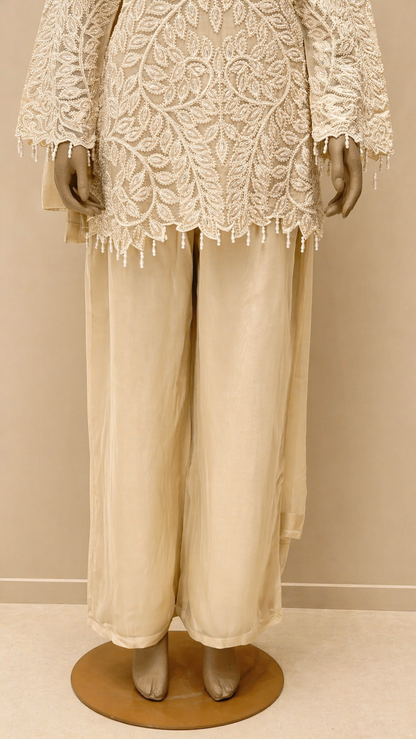 Elegant Beige Embroidered Kurta Set