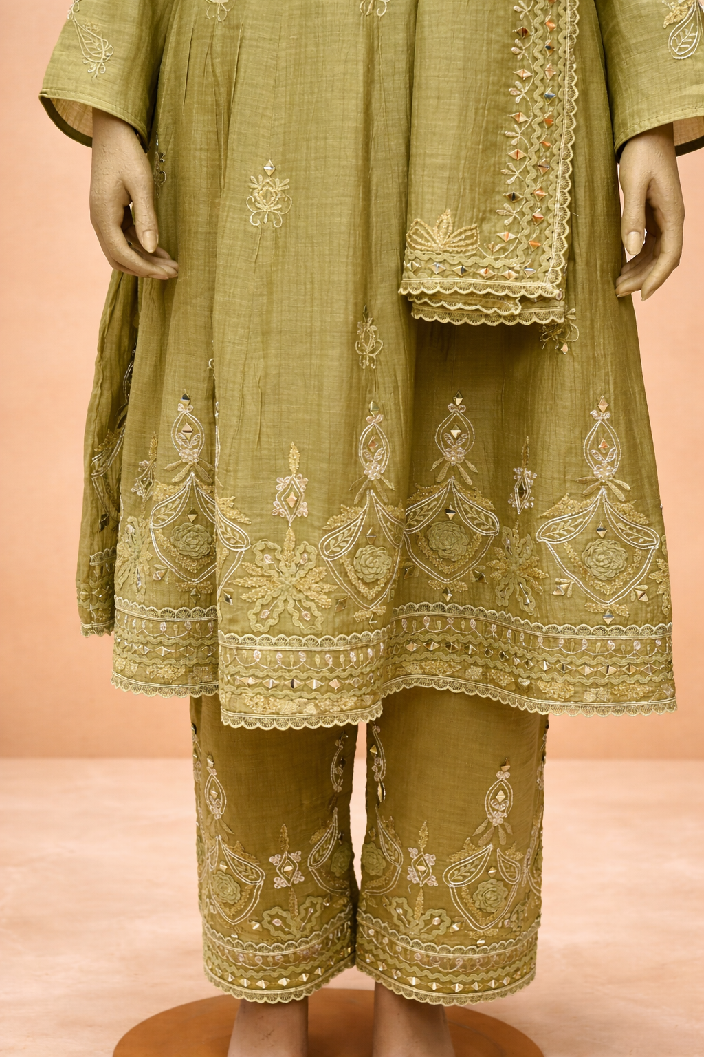 Olive Green Embroidered Kurta Set with Dupatta