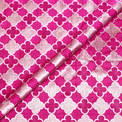 Rani Pink & Gold Floral Banarasi Silk Fabric