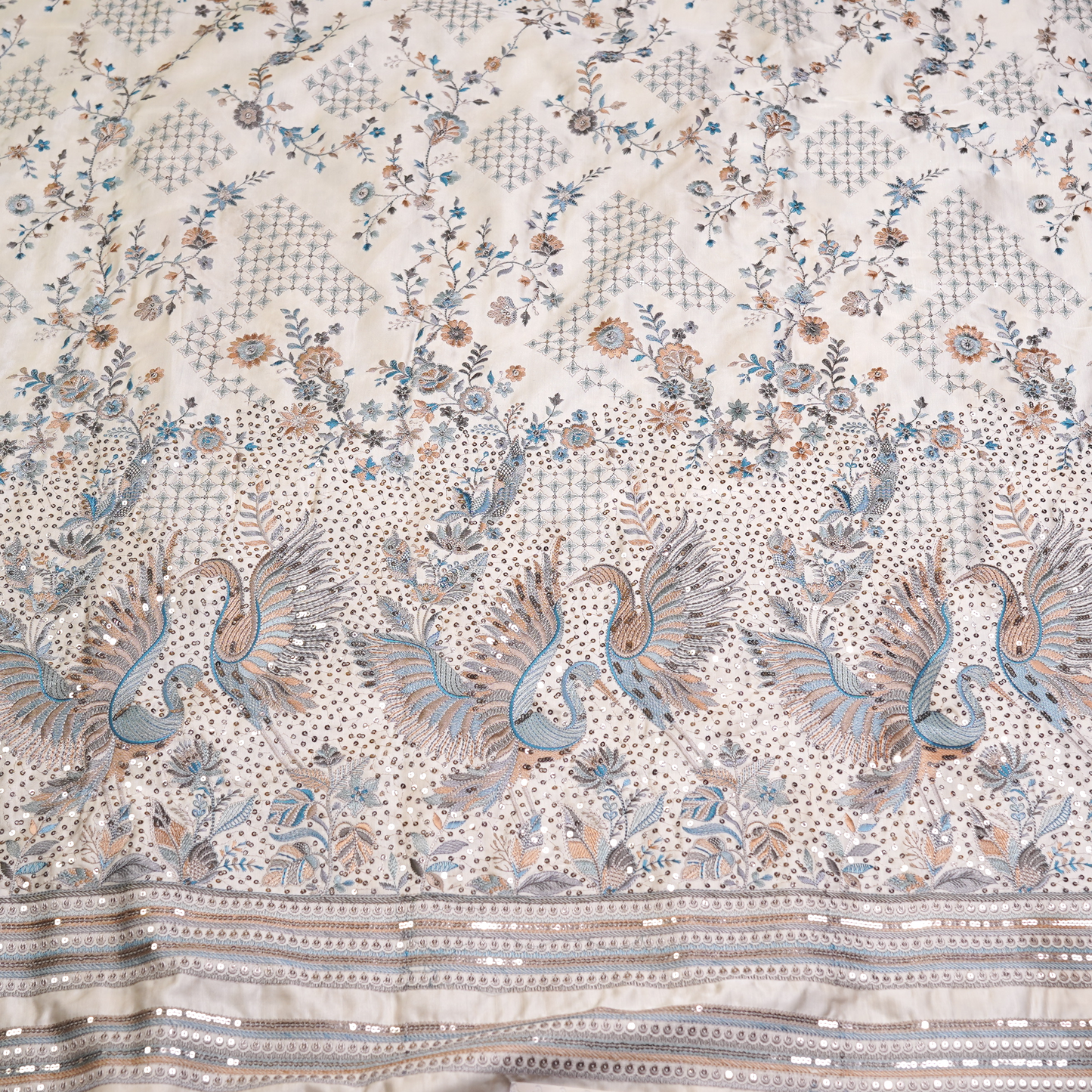 SLUB SILK WITH THREAD EMBROIDERY WITH SEQUIN DETAILING