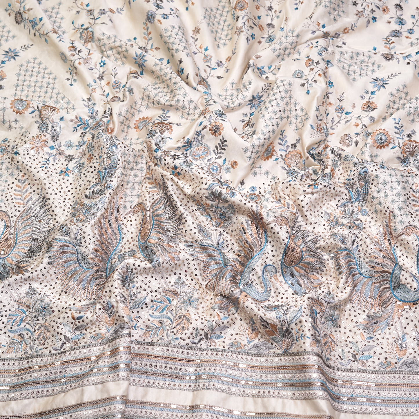 SLUB SILK WITH THREAD EMBROIDERY WITH SEQUIN DETAILING