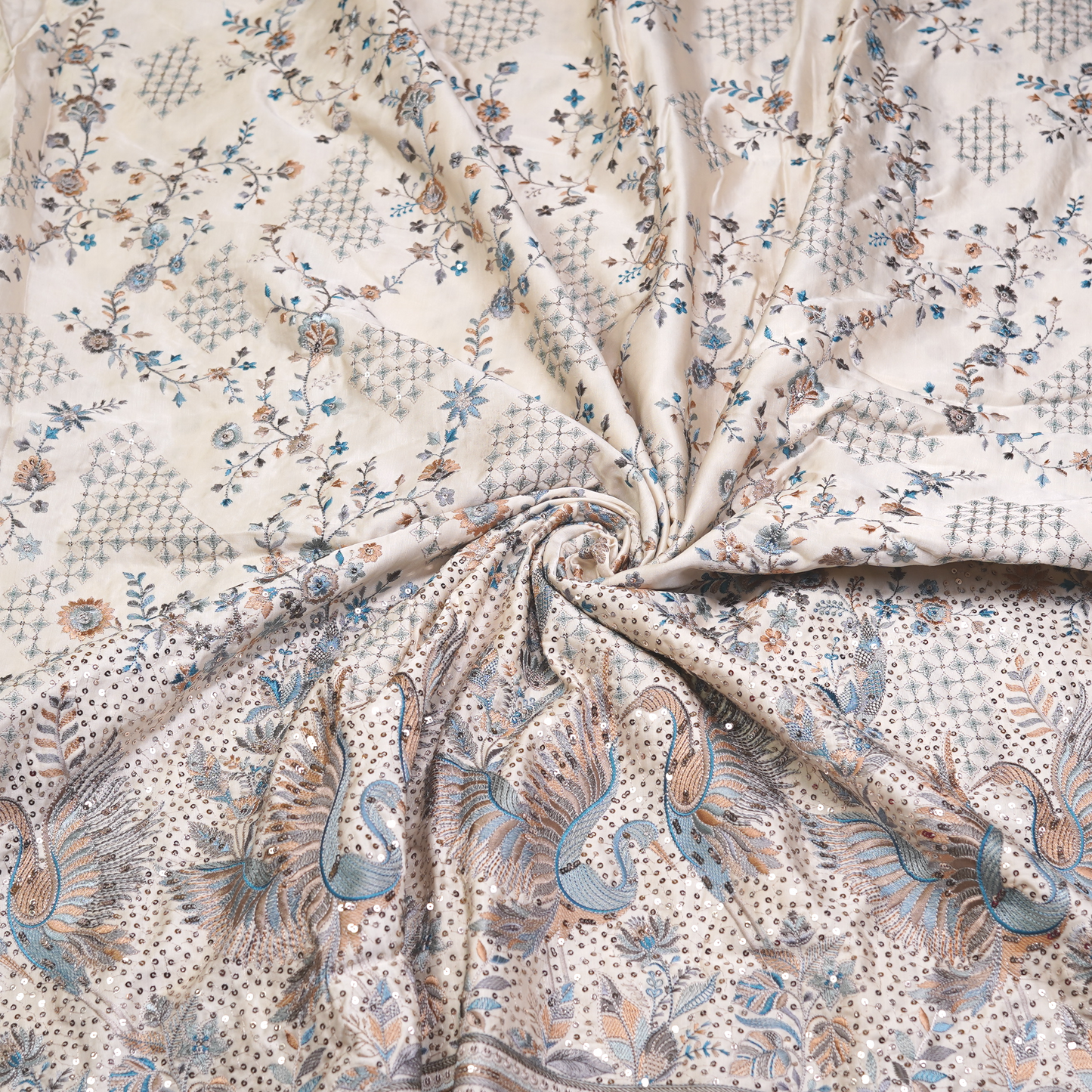 SLUB SILK WITH THREAD EMBROIDERY WITH SEQUIN DETAILING