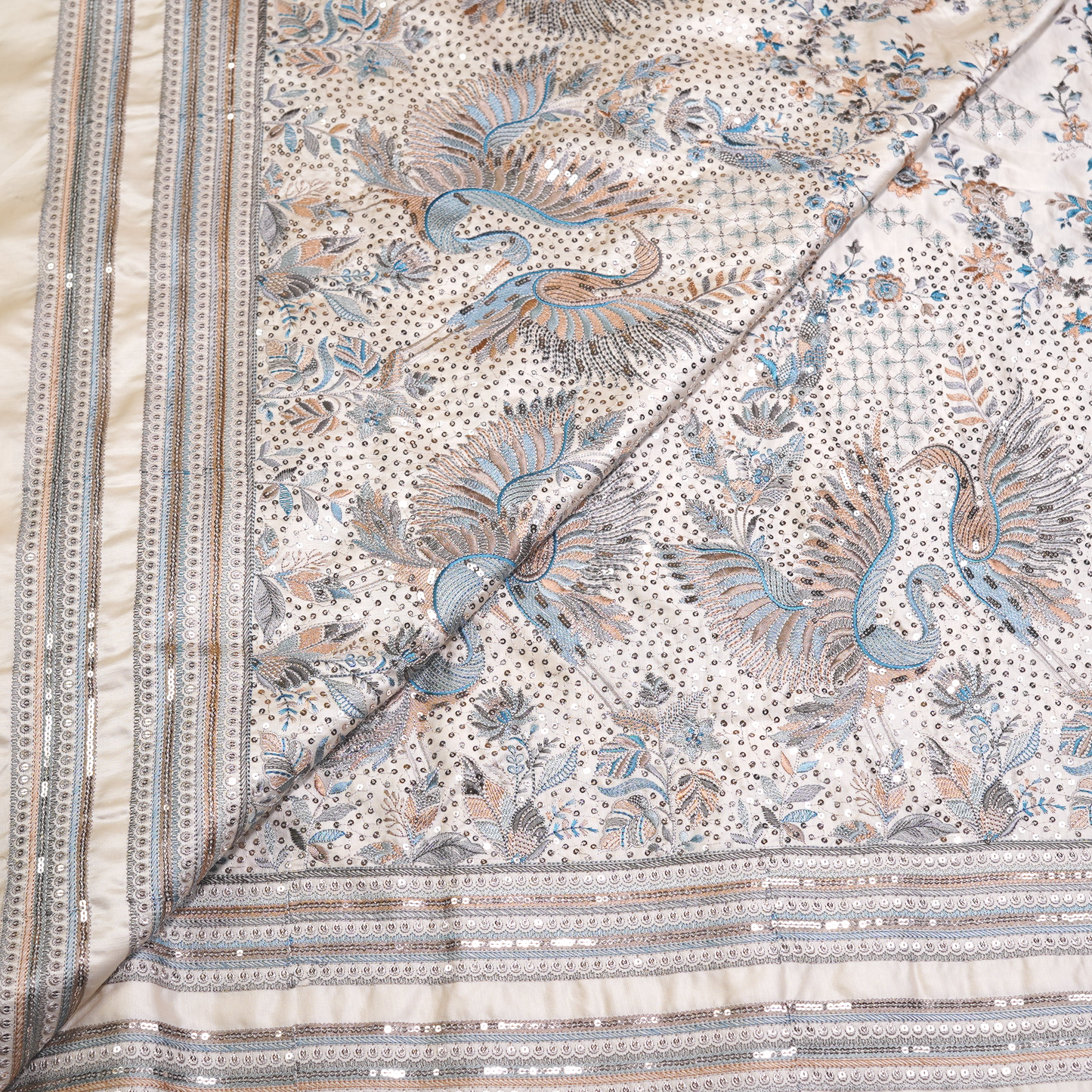 SLUB SILK WITH THREAD EMBROIDERY WITH SEQUIN DETAILING