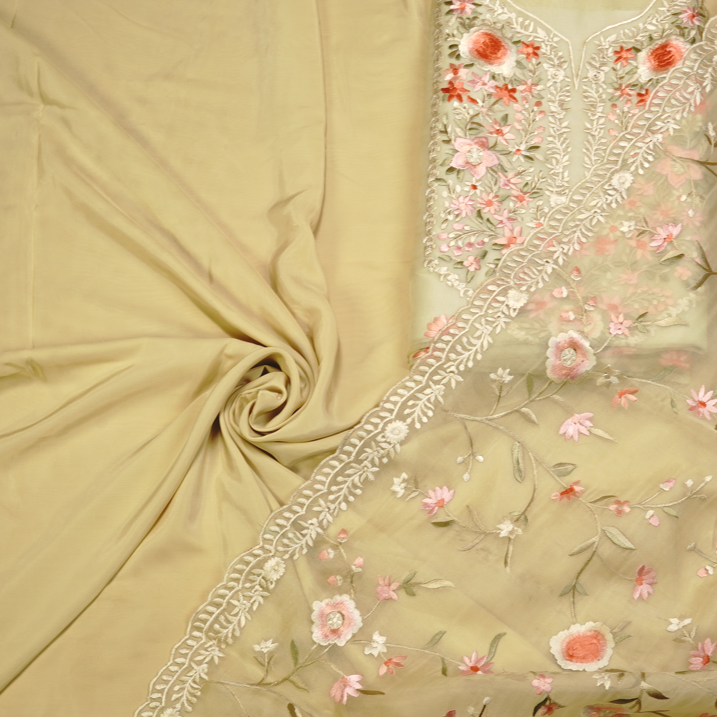 PURE ORGANZA UNSTITCHED SUIT WITH DUPATTA
