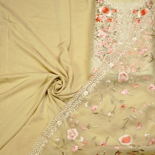 PURE ORGANZA UNSTITCHED SUIT WITH DUPATTA