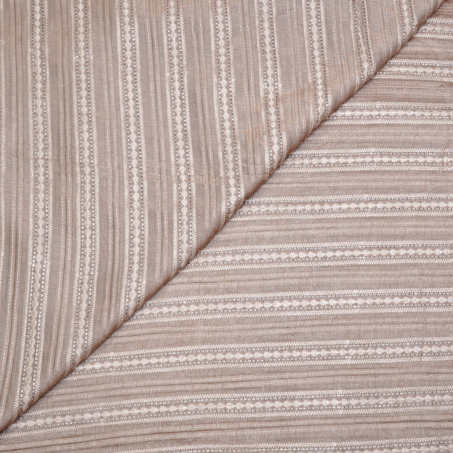 STRIPE EMBROIDERED PATTERN ON SLUB SILK