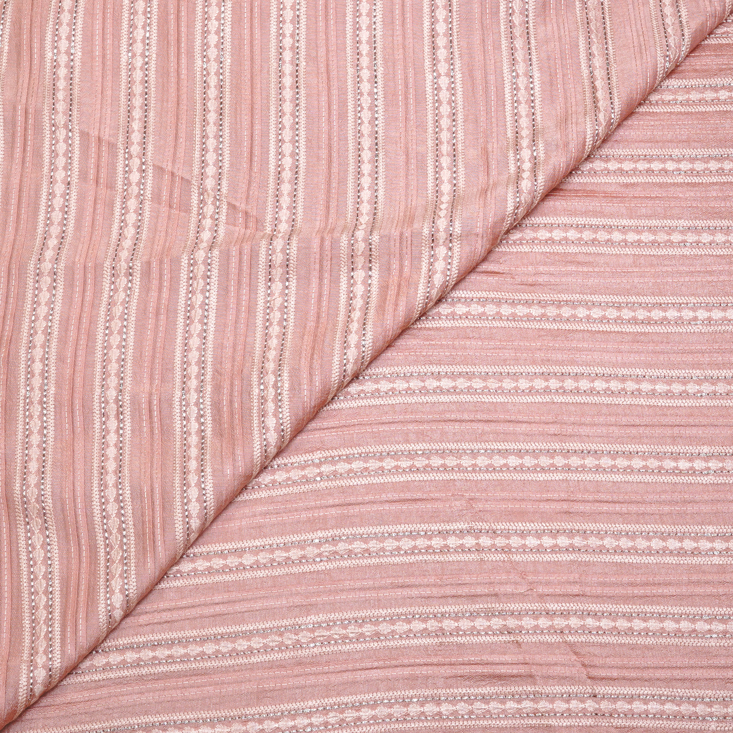 STRIPE EMBROIDERED PATTERN ON SLUB SILK