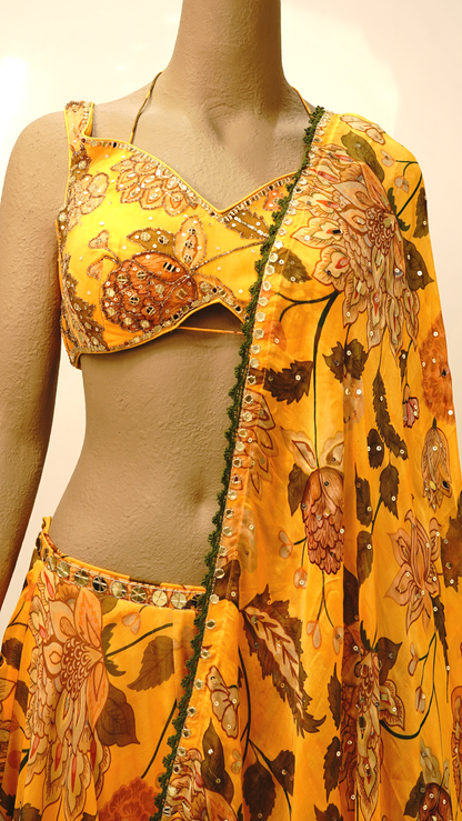 Mustard Bloom Designer Lehenga Set