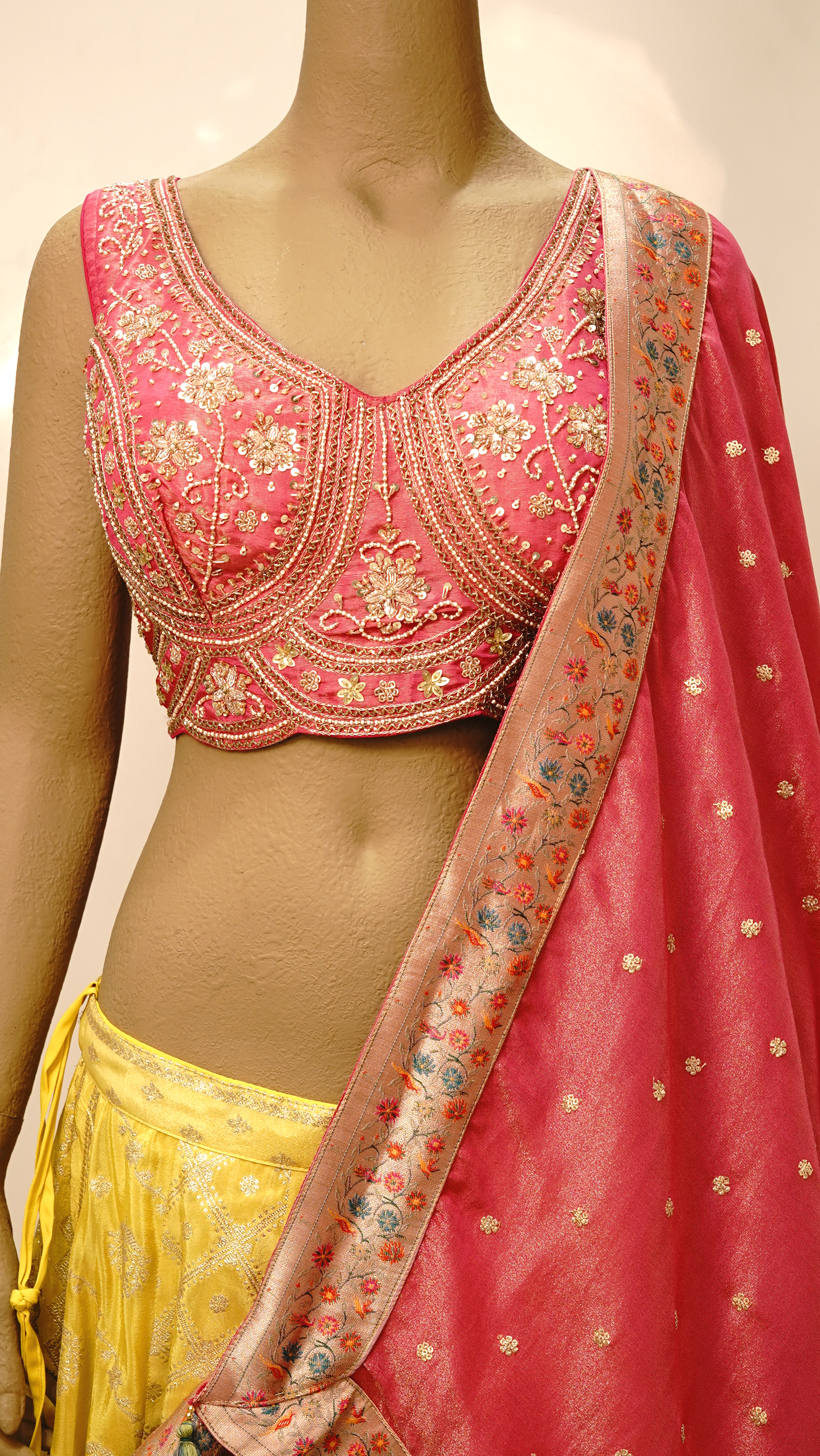 Vibrant Pink & Pastel Yellow Designer Lehenga