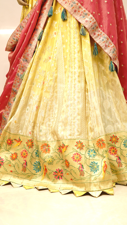 Vibrant Pink & Pastel Yellow Designer Lehenga