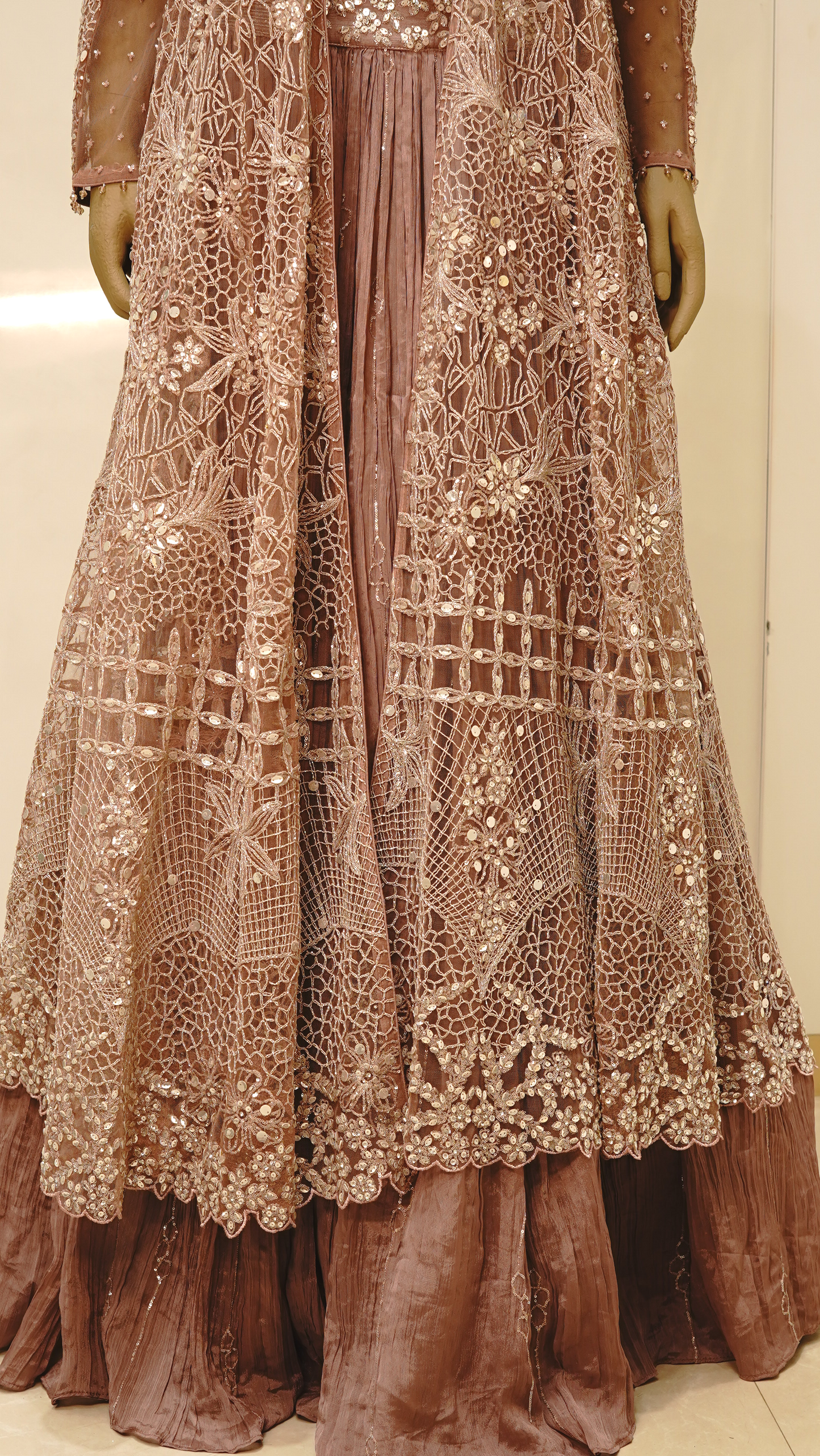Dusty Mauve Embellished Lehenga Set with Sheer Jacket