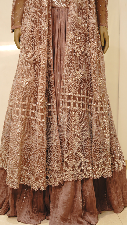 Dusty Mauve Embellished Lehenga Set with Sheer Jacket