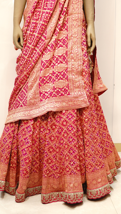 Rani Pink Banarasi Silk Bridal Lehenga