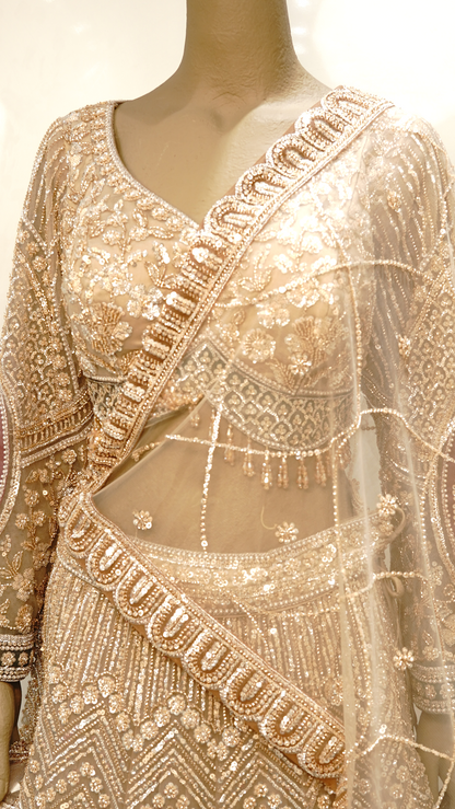 Champagne Gold & Wine Embroidered Bridal Lehenga Set