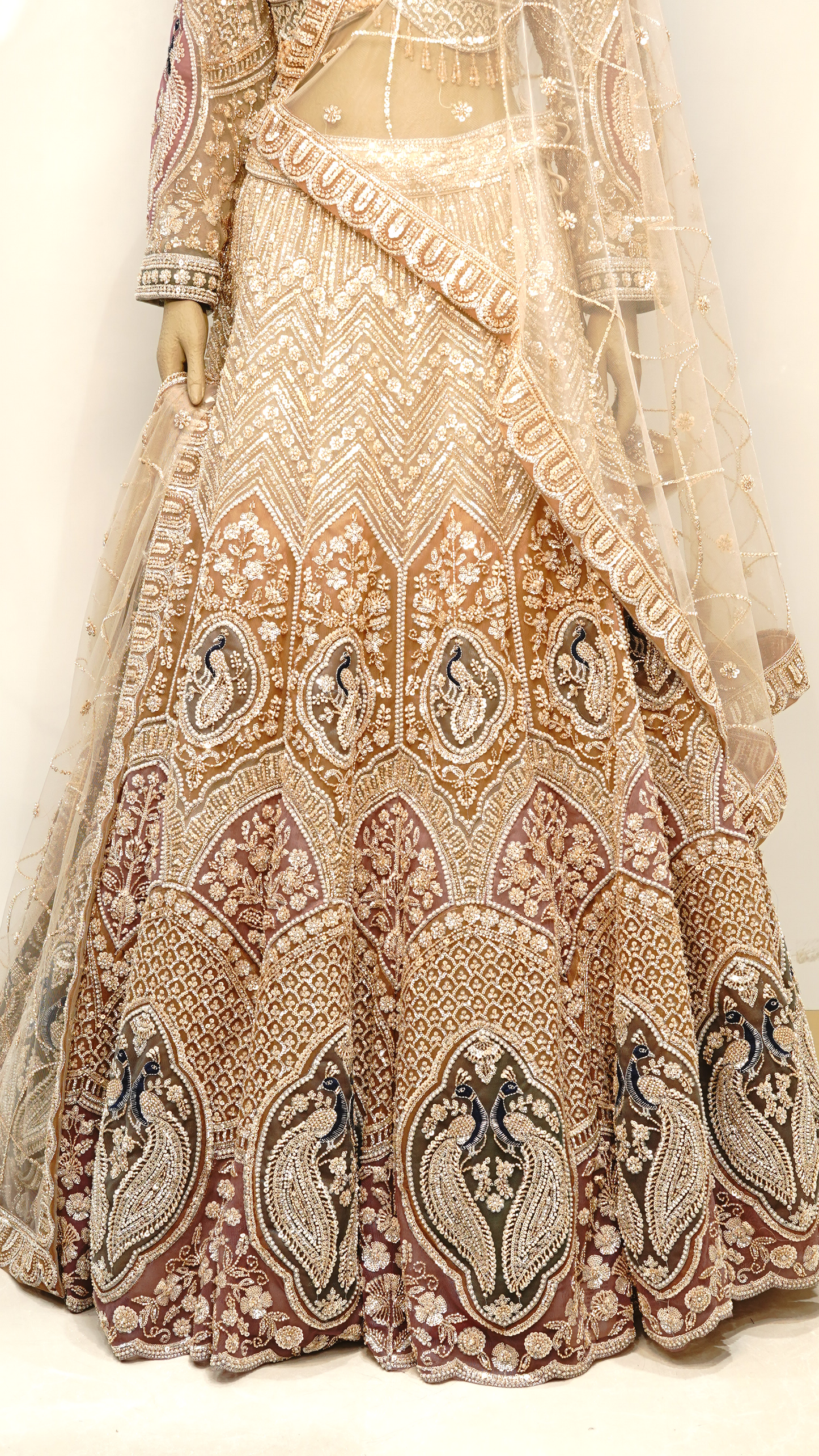 Champagne Gold & Wine Embroidered Bridal Lehenga Set