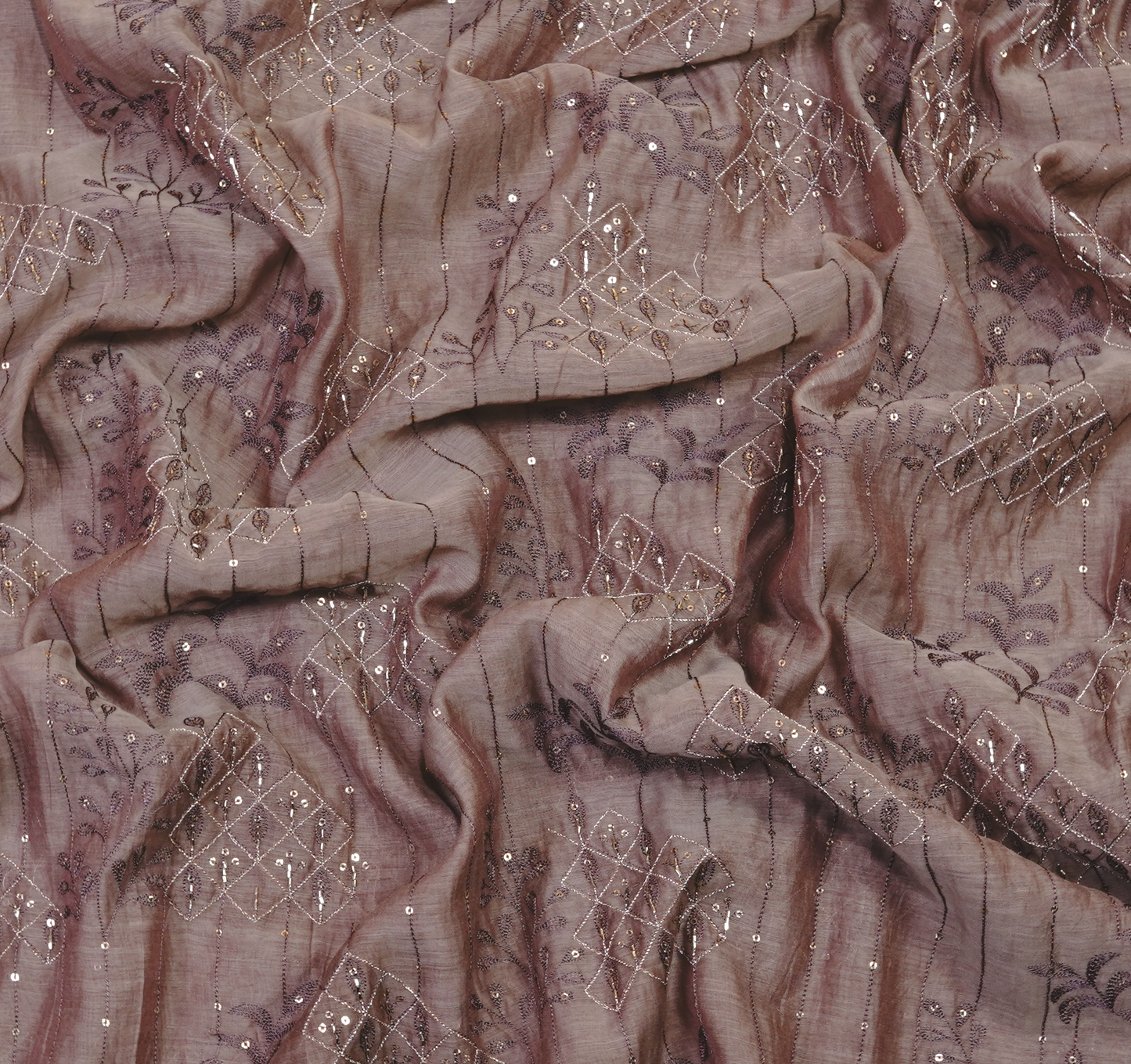 Muted Taupe Chanderi Silk with Shimmering Zari & Sequin Accents