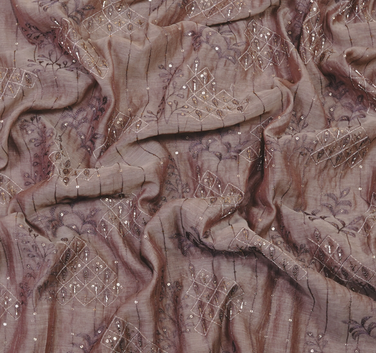 Muted Taupe Chanderi Silk with Shimmering Zari & Sequin Accents