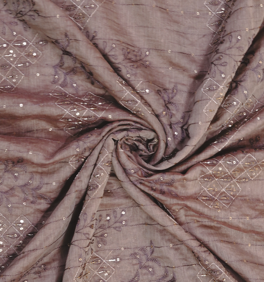 Muted Taupe Chanderi Silk with Shimmering Zari & Sequin Accents
