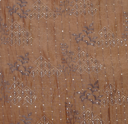 Earth-Toned Chanderi Silk with Intricate Silver Zari & Sequin Detail
