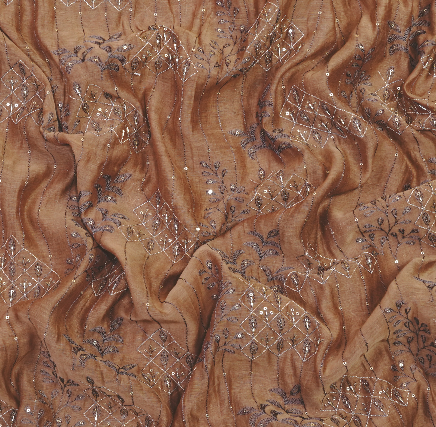 Earth-Toned Chanderi Silk with Intricate Silver Zari & Sequin Detail